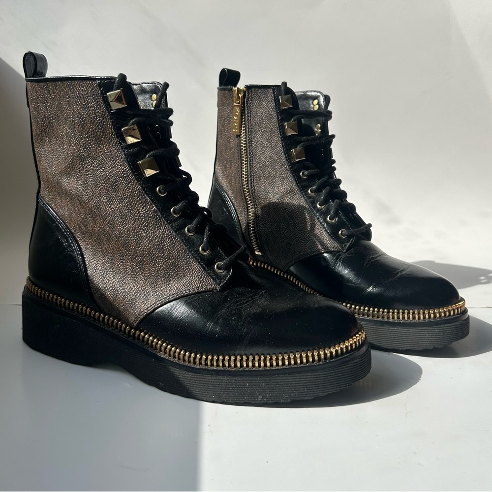 Michael Kors Black and Brown Combat Boots